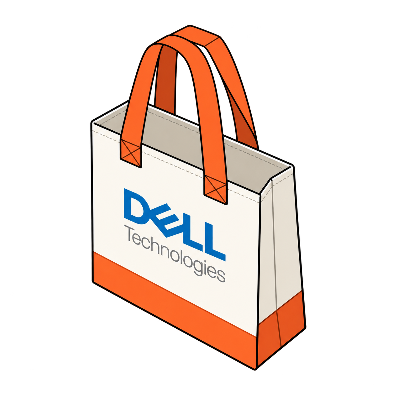 Dell Technologies tote bag with orange handles and trim